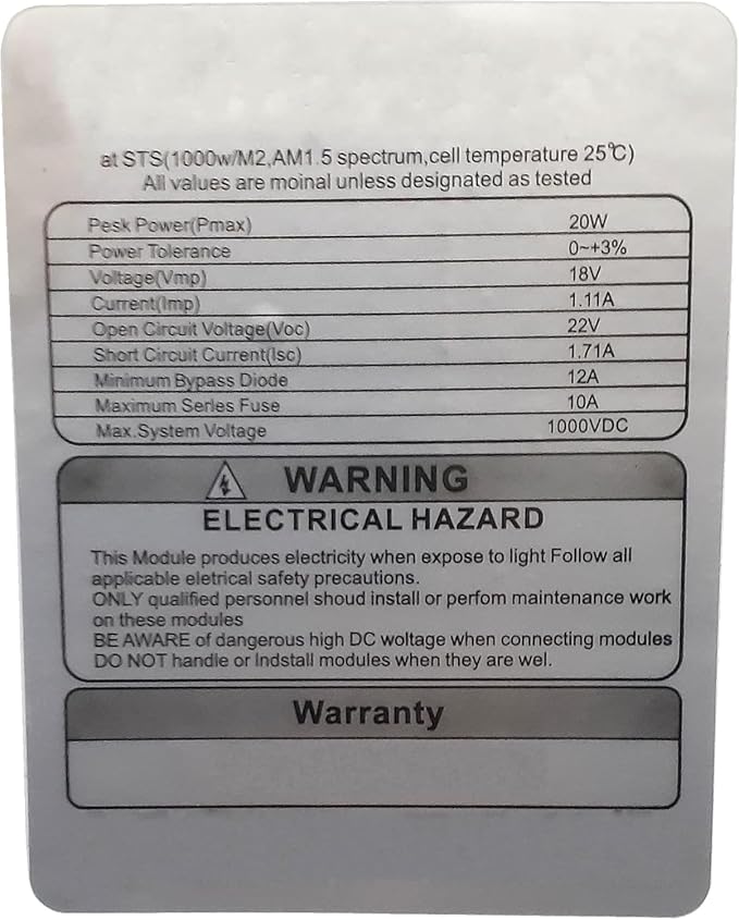 18V - 20Watt Polycrystalline Solar Cell Panel - Image 3